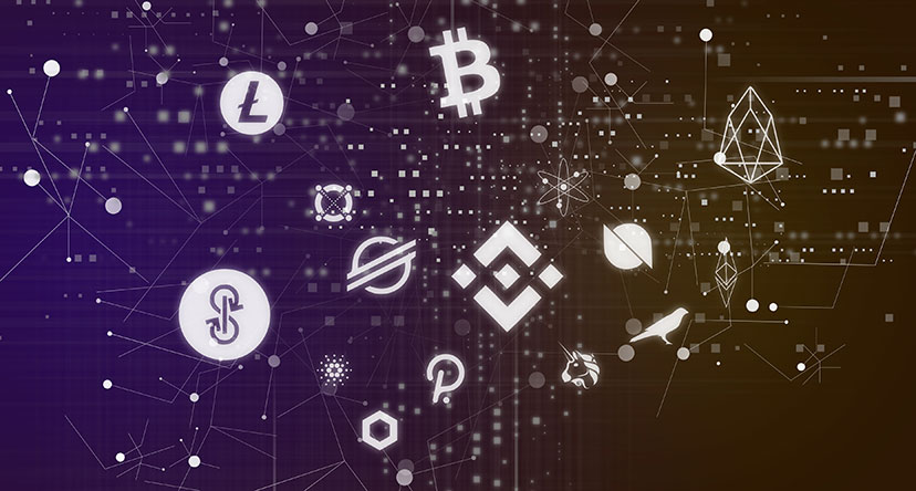 a graphic showing crypto icons